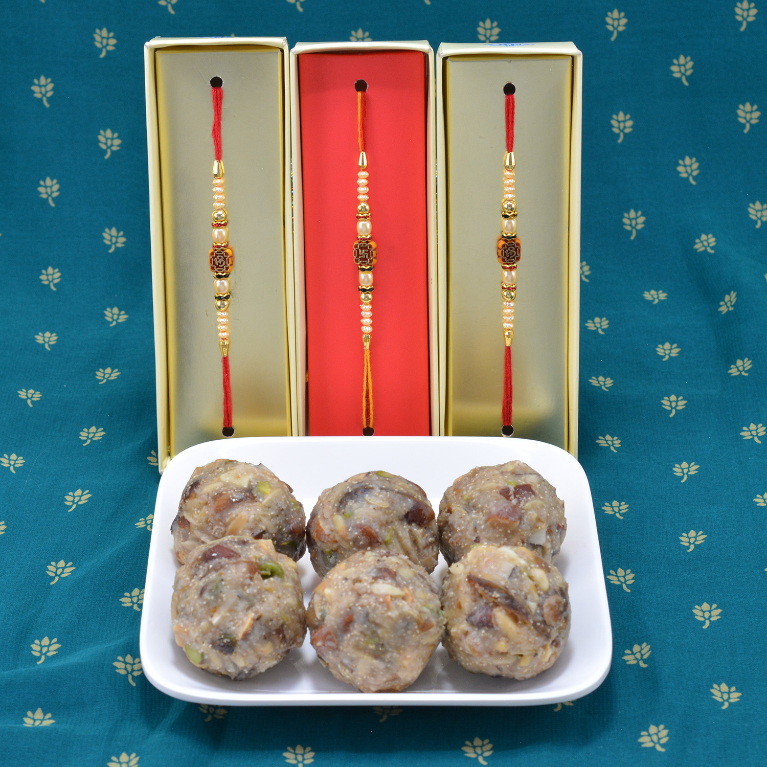 3 Simple Looking Pearl Thread Rakhi for Brothers with Quality of Branded Dry Fruits Laddu Sweet