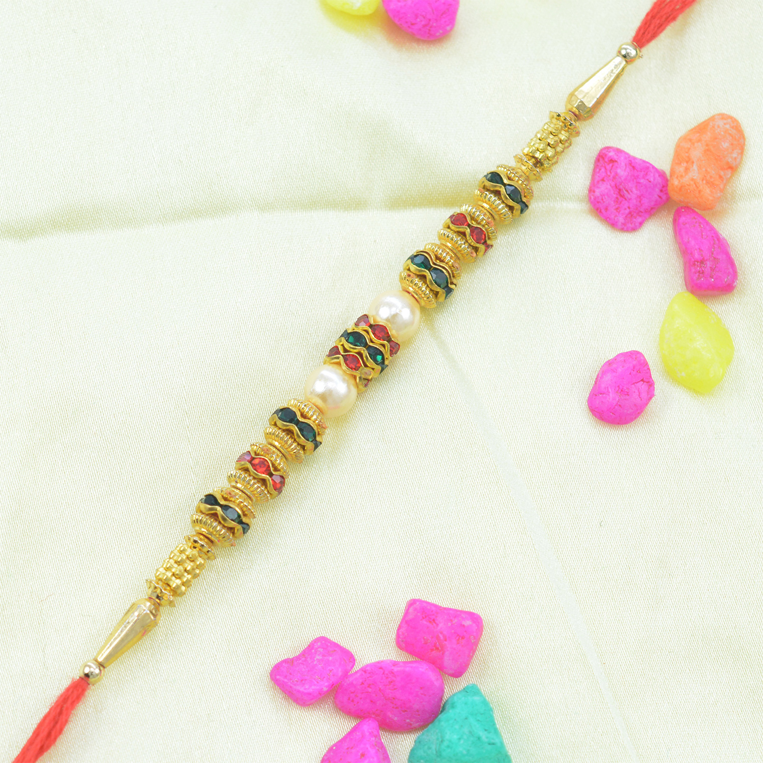 Golden Pearl Jewels Beaded Rakhi Thread for Brother