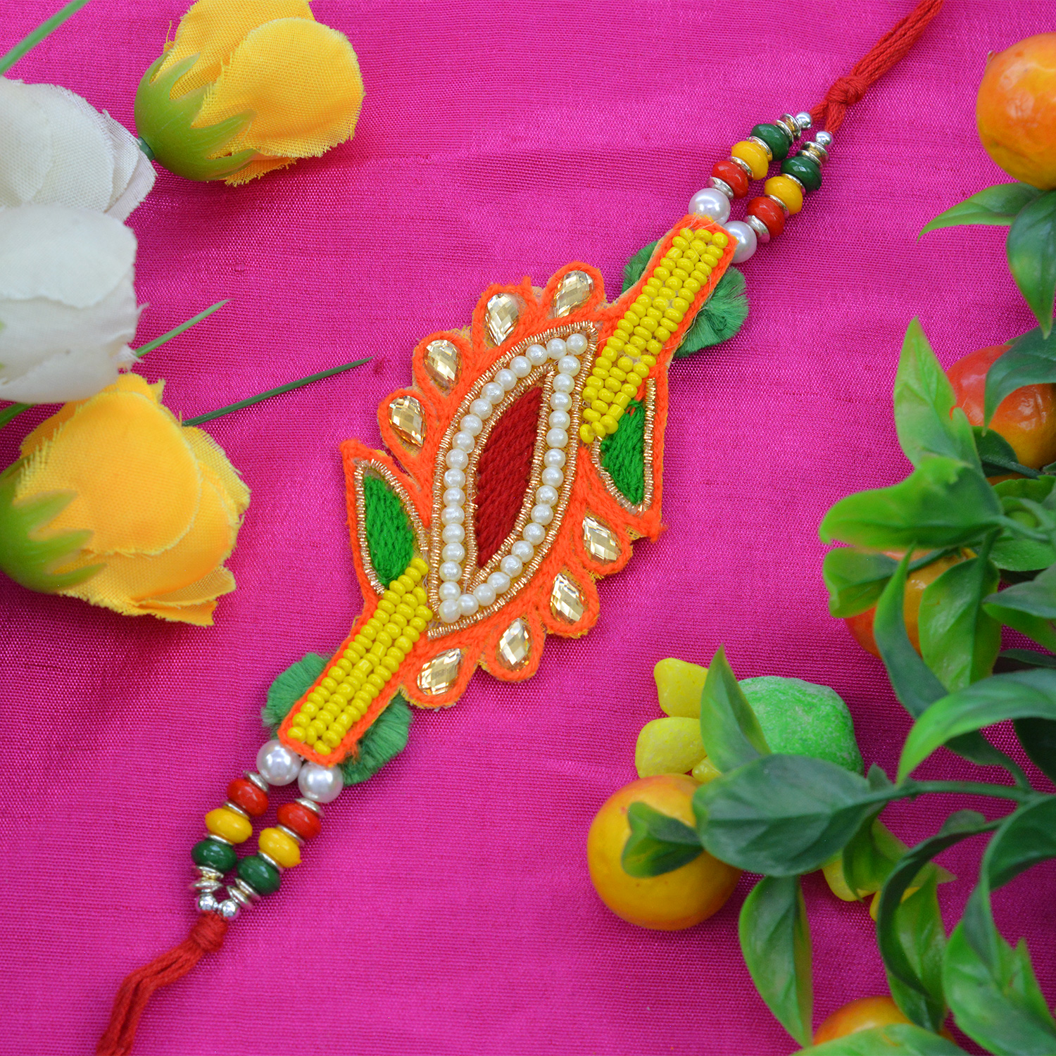 Awesome Beautiful Multi-Color Pearl Zardozi Rakhi with Stylish Moli