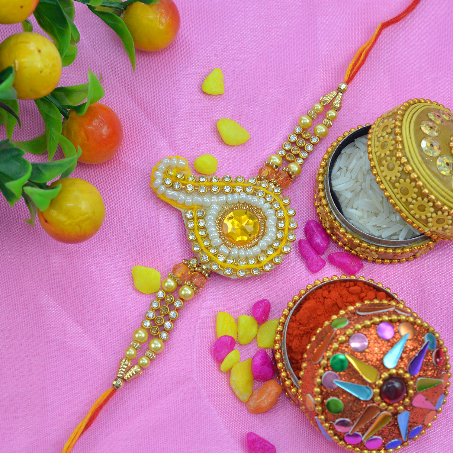Unique Pearl Zardosi Rakhi with Colorfull Dori
