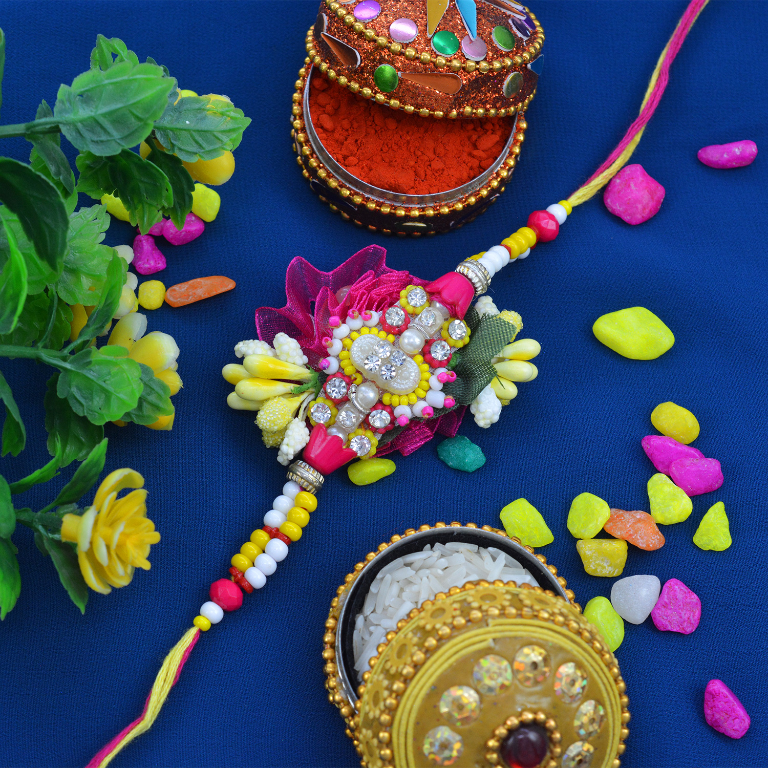 Preety Colorfull Pearls with Unique Zardosi Rakhi