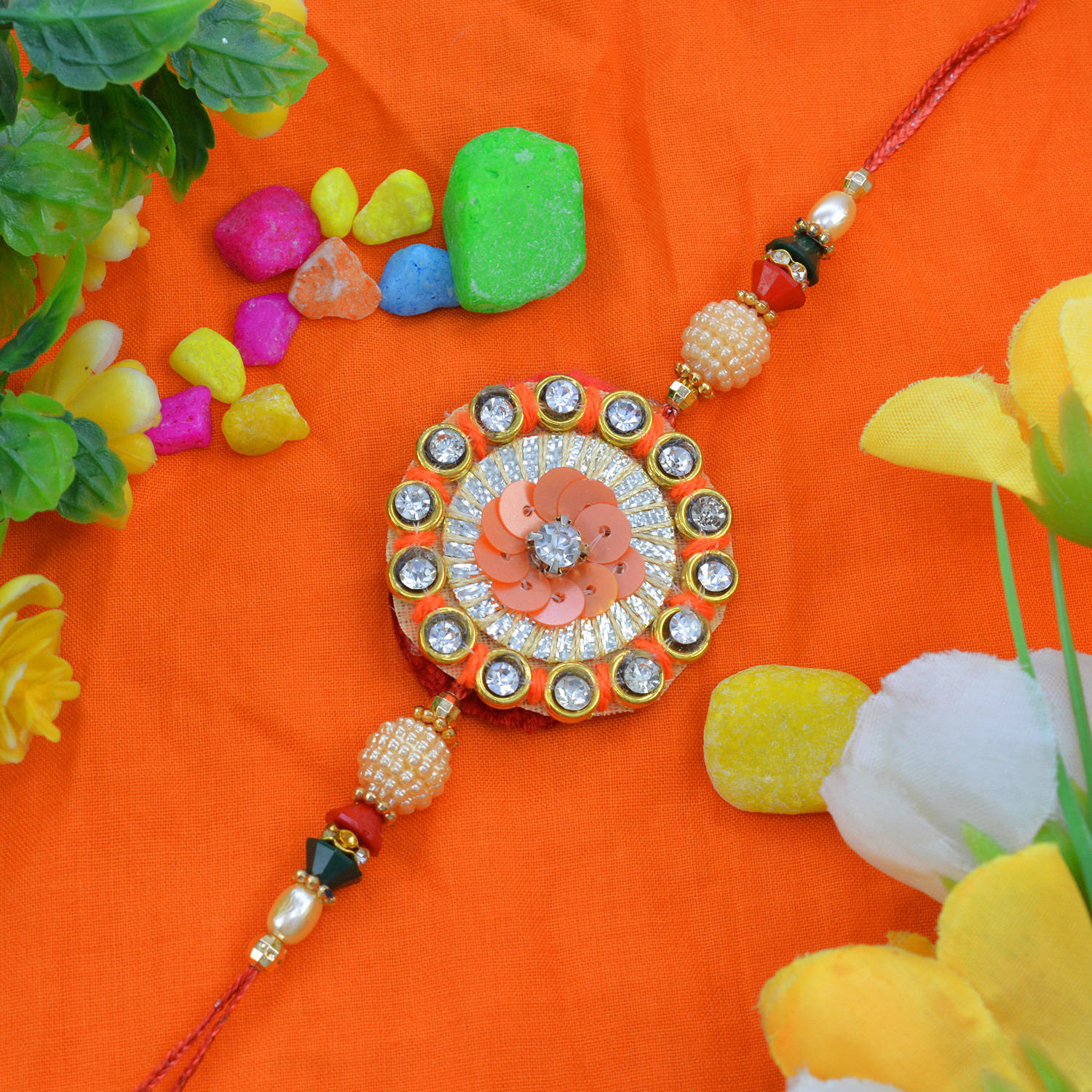 Marvelous Beads Design with Awesome Dori Zardosi Rakhi 