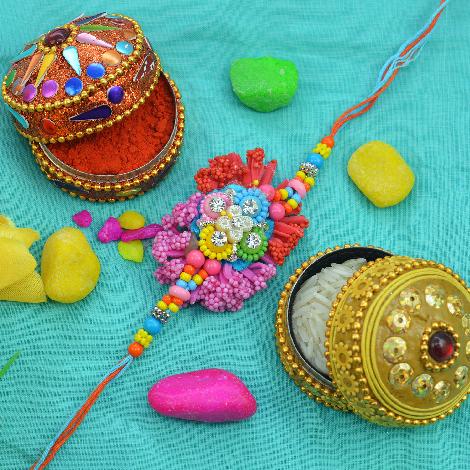 Stylish and Unique Colorful Pearls with Attractive Dori Zardosi Rakhi