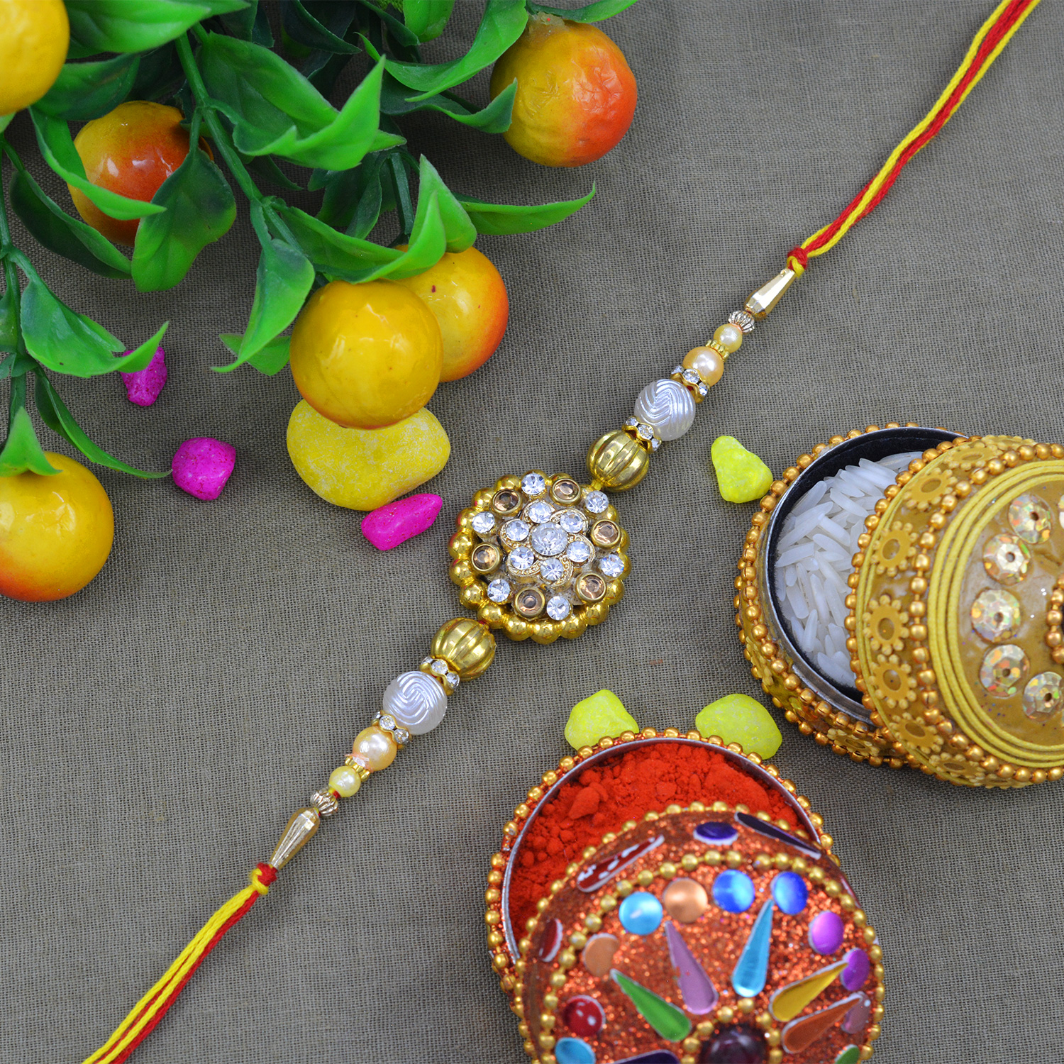 Awesome Graceful  Pearls with Multicolor Dori Zardosi Rakhi