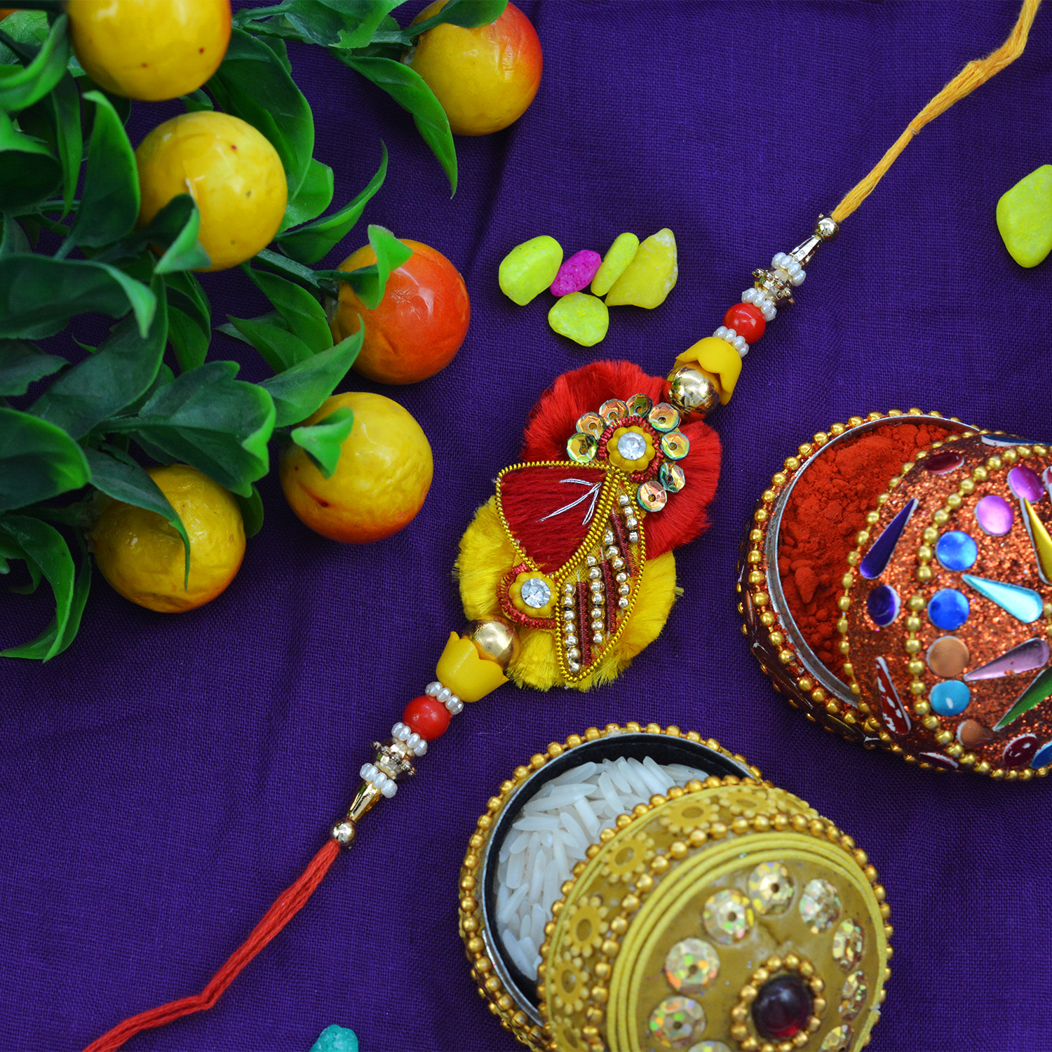 Wacky Beads with Colorful Awesome Zardozi Rakhi