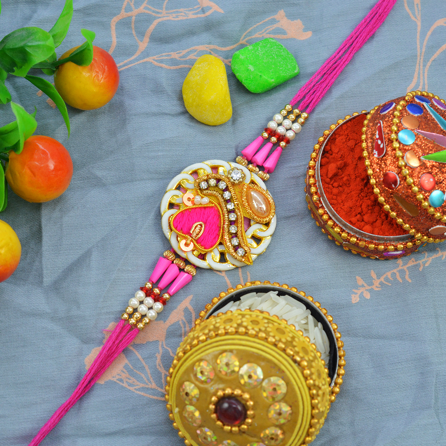 Awesome Colorful Circle Zardosi Rakhi with Attractive Eye Catching Beads with Silk Thread
