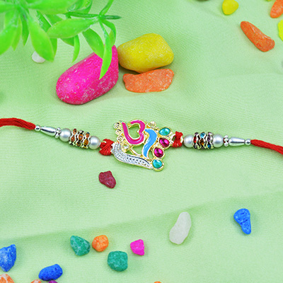 Auspicious Om Rakhi with Beads and Pearls