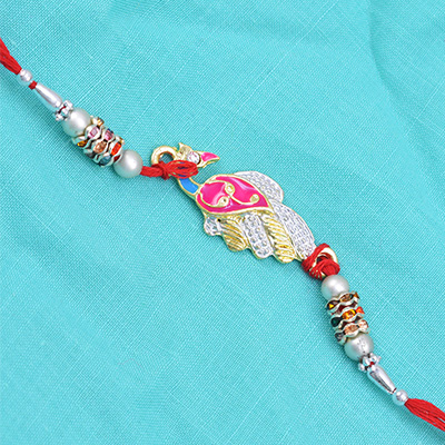 Multi Color Peacock Rakhi with Beads and Pearls