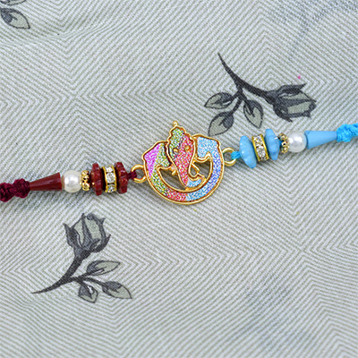Glittery Ganesh Rakhi with Multicolor Beads