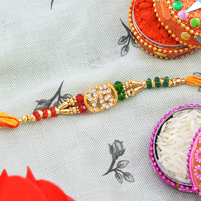 Amazing Onkar Rakhi with Multicolor Beads