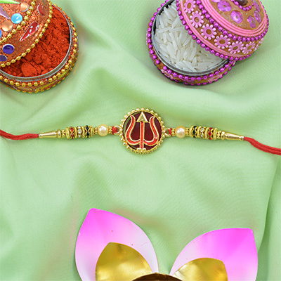 Trishul Designer Rakhi with Beads and Diamonds