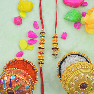 Antique Layer Design Colorful Liner Rakhis For Brother and Bhabhi