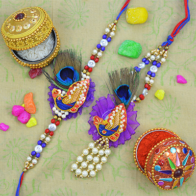 Newly Design Amazing Work Peacock Rakhi for Brother and Bhabhi 