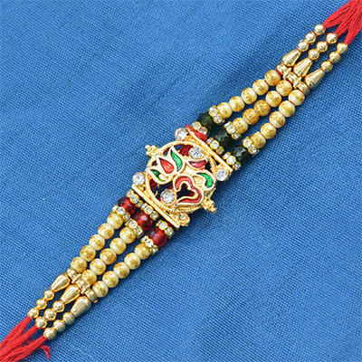 Stylish Looking Auspicious Multiple Thread Om Beads Rakhi