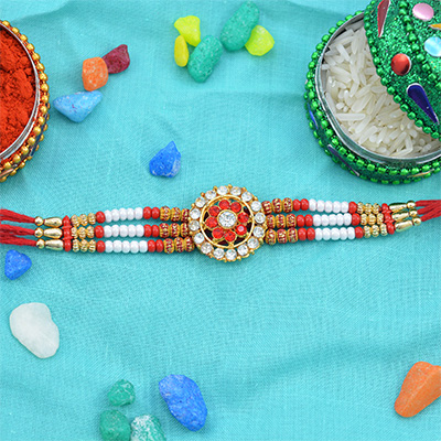 Circular Shape Jewel and Amazing Beads Rakhi for Brother