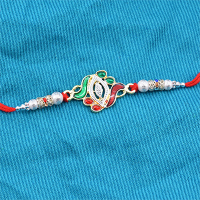 Silver Colored Beads with Multi Color Jewel Amazing Work Rakhi