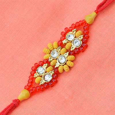 Beautiful Combination of Khaki and Red Colored Beads Brother Rakhi