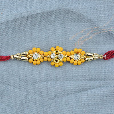 Three Floral Shape Jewel and Beads Rakhi for Brother