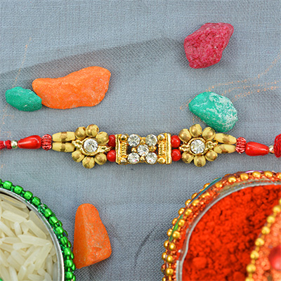 Two Golden Floral and Impressive Work Beads Rakhi