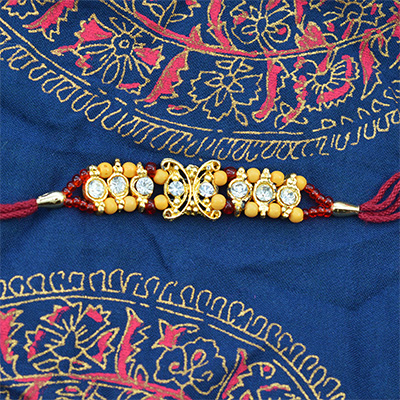 Brown and Khaki Color Beads Rakhi with Jewels