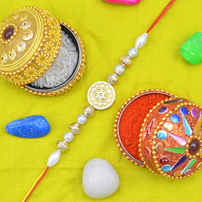Most Glorious Looking while and Silver Color Beads Rakhi