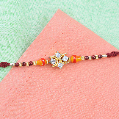 Four Jewel in the Middle with Multi Color Beads Rakhi