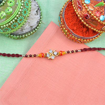 Four Jewel in the Middle with Multi Color Beads Rakhi