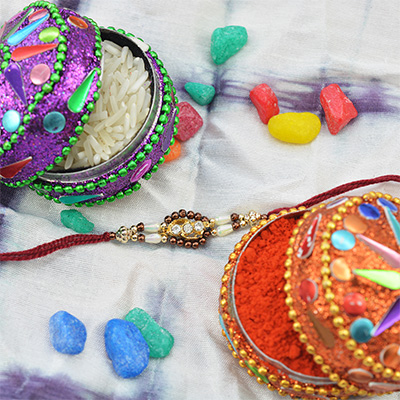 Brown Thread and Beads Jewel Studded Beads Rakhi