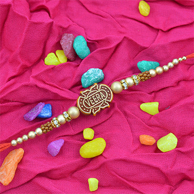 Marvelous Looking Veera Written Rakhi with Beads