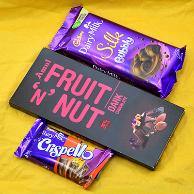 Cadbury Crispello with Amul Fruit n Nut and Silk Bubbly 