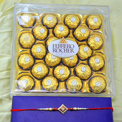 Big Ferrero Rocher Chocolate Pack with Beautiful Rakhi for Brother