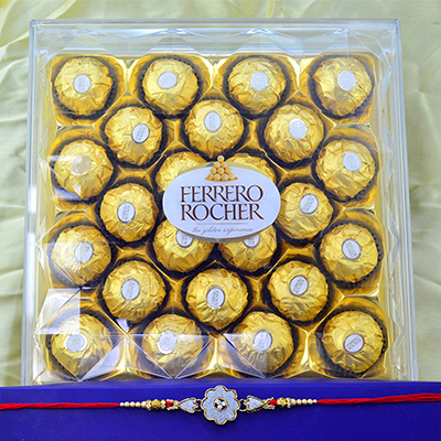 Single Rakhi for Brother with Ferrero Rocher 24 Pieces Chocolate Pack