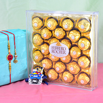 Bhaiya Bhabhi and Kid Rakhi with Big Ferrer Rocher Chocolate Pack