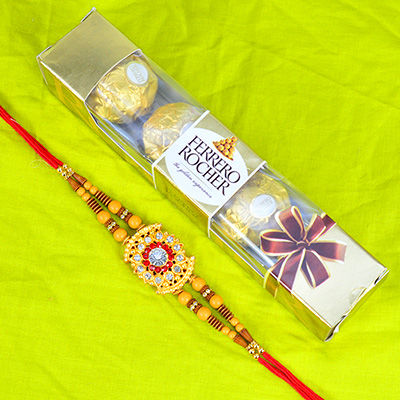 Samll Ferrero Rocher 4 Pieces Chocolate with Single Amazing Brother Rakhi