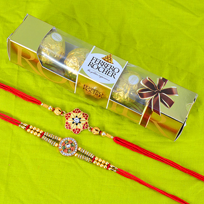 2 Rakhis for Brothers with 4 Pieces of Ferrero Rocher Chocolate