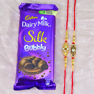 Kundan Studded 2 Brother Rakhis with Cadbury Dairy Milk Silk Bubbly