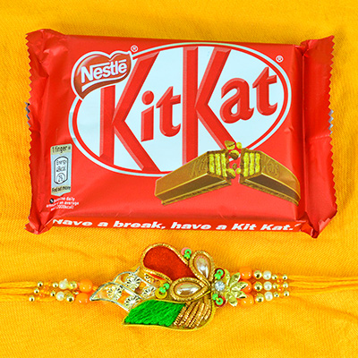 Nestle Kitkat Small with Zardosi Work Amazing Rakhi for Brother