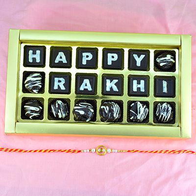 Happy Rakhi Written Handmade Chocolate with One Single Brother Rakhi