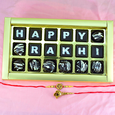 Lumba and Brother Rakhi with Happy Rakhi Written Handmade Chocolate