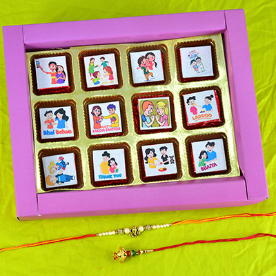 Bhaiya Bhabhi Rakhi Set with 12 Pieces Handmade Chocolate
