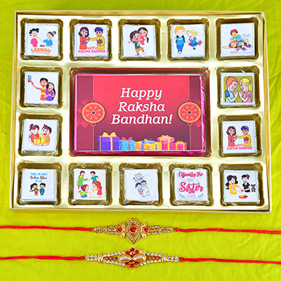 Two Amazing Looking Brother Rakhi with 12 Pieces Handmade Chocolate