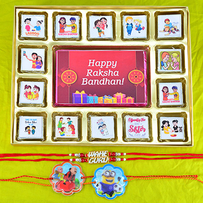 2 Kid and 1 Brother Rakhis with 12 Pieces Handmade Chocolate