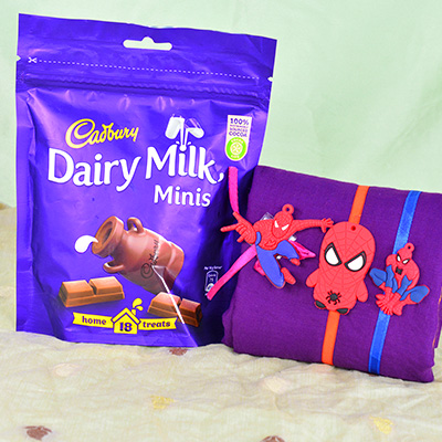 3 Spider Man Kid Rakhis with Cadbury Dairy Milk Minis Chocolates 
