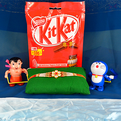2 Toy Kids Rakhis with 1 Brother and Nestle Kitkat Chocolates Pack 