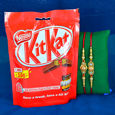 2 Amazing Pearl Studded Brother Rakhis with Nestle Kitkat Chocolates Pack