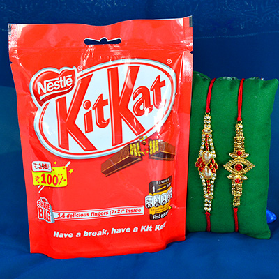 Jewel 2 Elegant Brother Rakhis with Nestle Kitkat Chocolates Pack