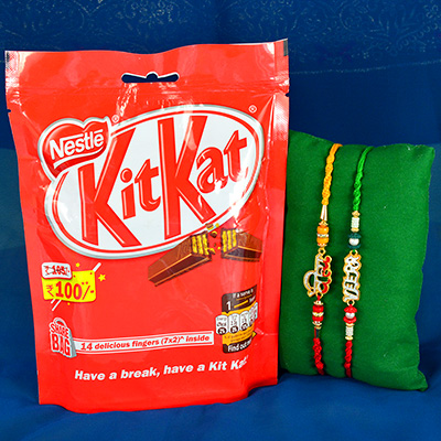 Colorful 2 Brother Rakhis with Nestle Kitkat Chocolates Pack