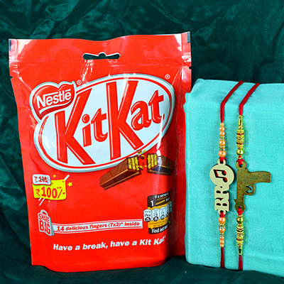 2 Fancy Designed Brother Rakhis with Nestle Kitkat Chocolates Pack