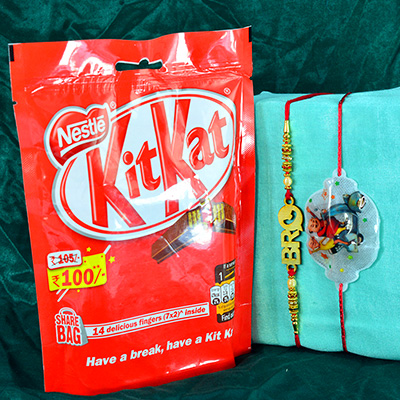 Bro Written Brother Rakhis with Kid Rakhi Nestle Kitkat Chocolates Pack