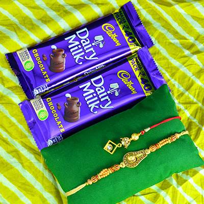 Cadbury Dairy Milk Small Combo Chocolates with Amazing Auspicious Bhaiya Bhabhi Rakhis 
